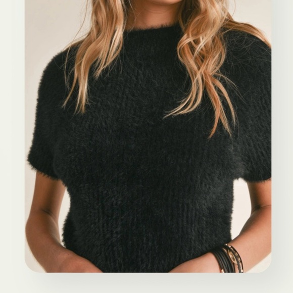 Sadie & Sage Tops - NWOT Sadie & Sage Rudy Ribbed Short Sleeve Sweater Black Medium